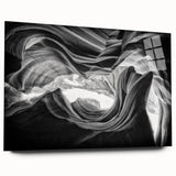 Large abstract wall art of Antelope Canyon in Arizona on acrylic glass, featuring orange and red tones.