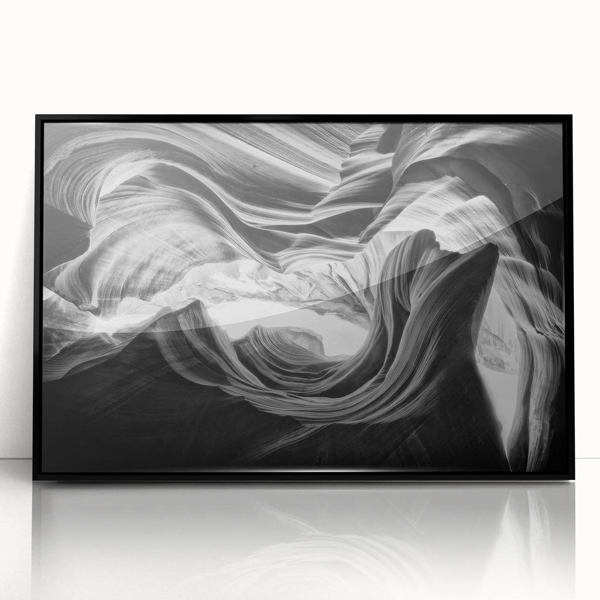Large abstract wall art depicting Antelope Canyon in Arizona, with warm earth tones on a framed acrylic.
