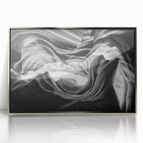 Mid-century modernist art of Antelope Canyon in Arizona, framed acrylic with silver tones, suitable for nursery wall art.