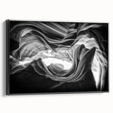 Black and white framed canvas of Antelope Canyon in Arizona, with a stark contrast ideal for bedroom wall decor.