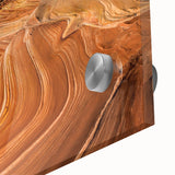Mid-century modernist style depiction of Arizona's Coyote Buttes in vibrant earth tones on a large acrylic glass.