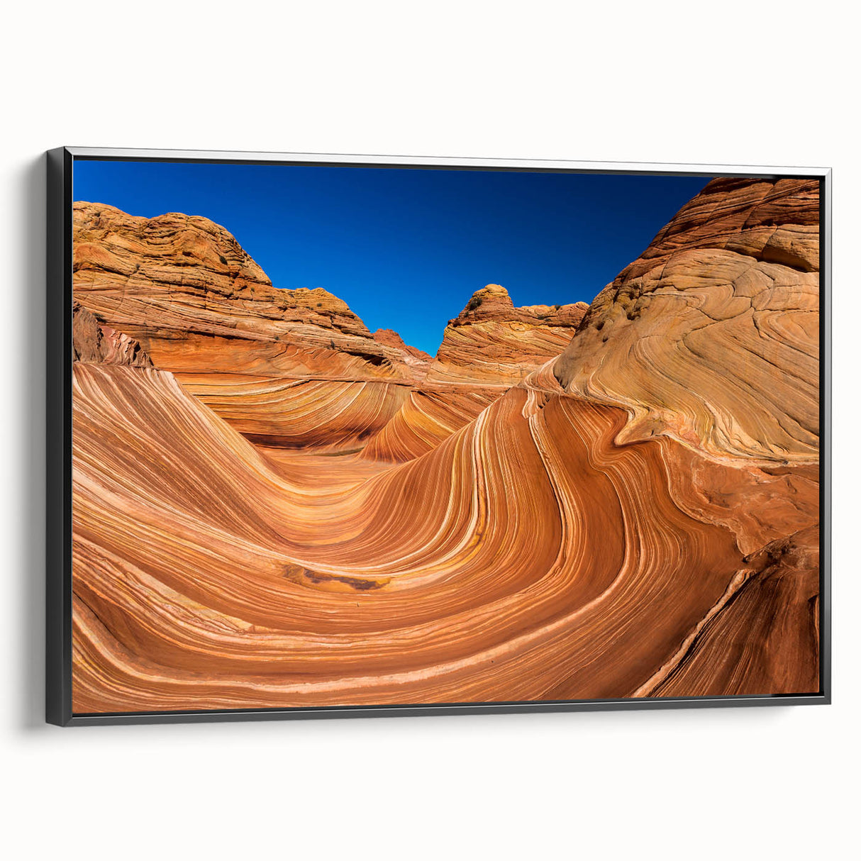 Black and white framed canvas of Arizona's Coyote Buttes, ideal for bedroom landscape art.