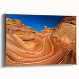 Framed canvas depicting the Coyote Buttes in Arizona, featuring earthy tones, ideal for bedroom wall art.