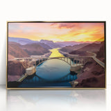 Mid-century modernist style large art print of Glen Canyon, Arizona, in vibrant earth tones on framed acrylic.