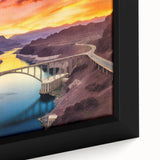 Extra large framed canvas of Glen Canyon in black with colorful, textured art details, suitable for living room decor.