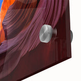 Large abstract depiction of the Grand Canyon in muted earth tones on acrylic glass, suitable for dining room art.