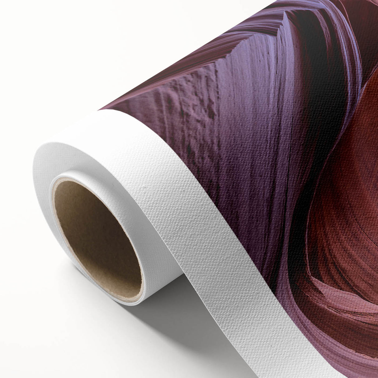 Art Deco-style poster of the Grand Canyon, featuring muted blue and orange tones on rolled canvas.
