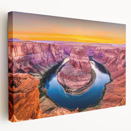Panoramic view of Horseshoe Bend in Arizona on stretched canvas, displaying earthy tones, ideal for kitchen wall art.