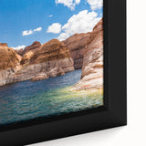 Extra large framed canvas featuring a textured depiction of Lake Powell with vibrant, colorful art on a black background.