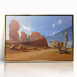 Framed acrylic print of Monument Valley with warm earth tones, ideal for modern art wall decor.