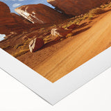 Art deco poster of Monument Valley in muted earth tones on rolled canvas, suitable for dining room decor.