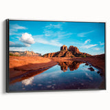 Black and white framed canvas of Sedona landscape, ideal for bedroom decor.