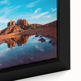 Extra large framed canvas of Sedona landscape in black with vibrant, textured colors, ideal for living room decor.