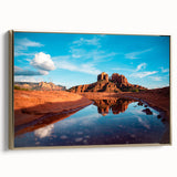 Framed canvas depicting Sedona landscape in muted earth tones, ideal for bedroom wall art.