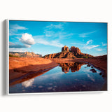 Vintage poster art of Sedona landscape in colorful hues on extra large framed canvas, ideal for living room decor.