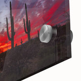 Large abstract depiction of the Sonoran desert in muted earth tones on acrylic glass, ideal for dining room art.