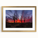 Extra large textured abstract art print of Sonoran Desert scenery in a gold frame, ideal for living room decor.
