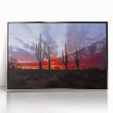 Mid-century modernist art depicting the Sonoran Desert in Arizona, featuring earthy tones on a framed acrylic print.