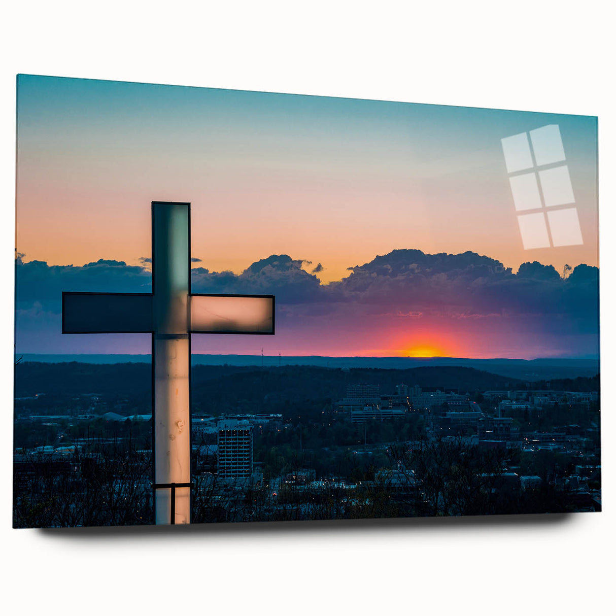 Large abstract wall art of Arkansas scenery in muted earth tones on acrylic glass, suitable for bedroom or dining room decor.