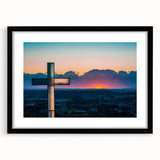 Abstract art print featuring vibrant, colorful textures of Arkansas scenery on a large black-framed canvas.