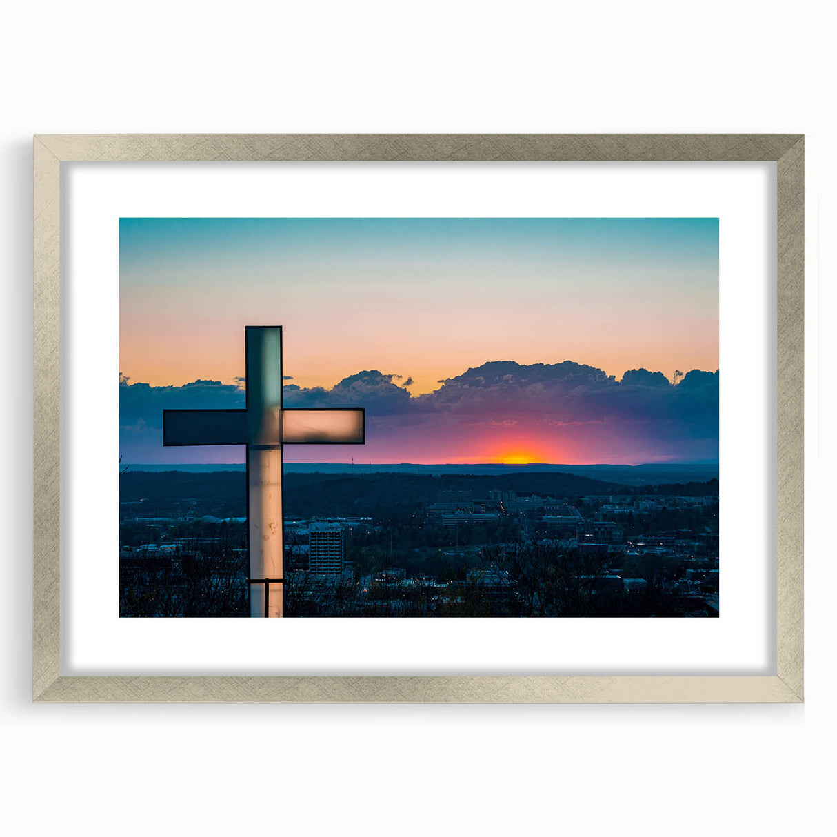 Textured art depicting an abstract rendition of the Arkansas landscape in earth tones, framed in silver.