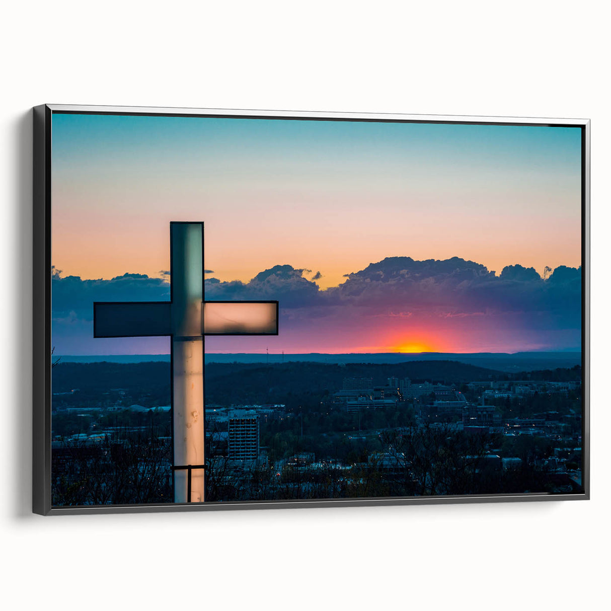 Black and white landscape art painting of Arkansas scenery on framed canvas, ideal for bedroom wall decor.
