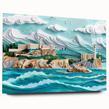 Acrylic print of Alcatraz Island in muted gray and blue tones, suitable for bedroom or dining room art.