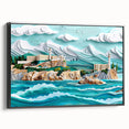 Black and white framed canvas of Alcatraz Island landscape, ideal for bedroom wall decor.