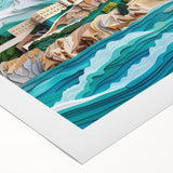 Art deco poster of Alcatraz Island in muted gray tones on rolled canvas, suitable for dining room wall art.