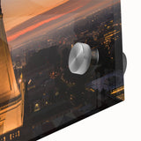 Large abstract wall art featuring mid-century modernist design in vibrant hues on acrylic glass.