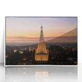 Art deco poster of Berkeley, California in muted blue tones on framed acrylic, suitable for modern nursery wall decor.