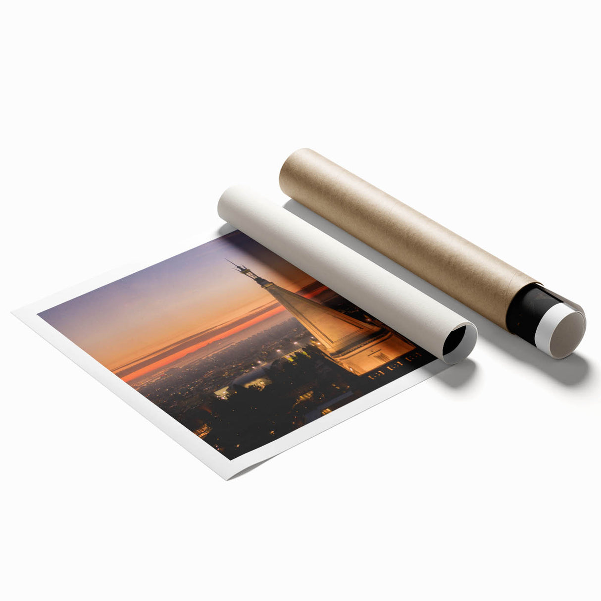 Extra large rolled print of a Berkeley, California scenery in soft pastel colors, ideal for classy bathroom wall art.