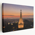 Side view of a stretched canvas featuring a scenic Berkeley, California landscape in soft pastel colors.