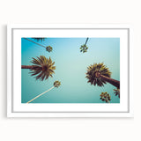 Abstract art print of Beverly Hills with muted earth tones on a framed white mat, suitable for bedroom or dining room decor.