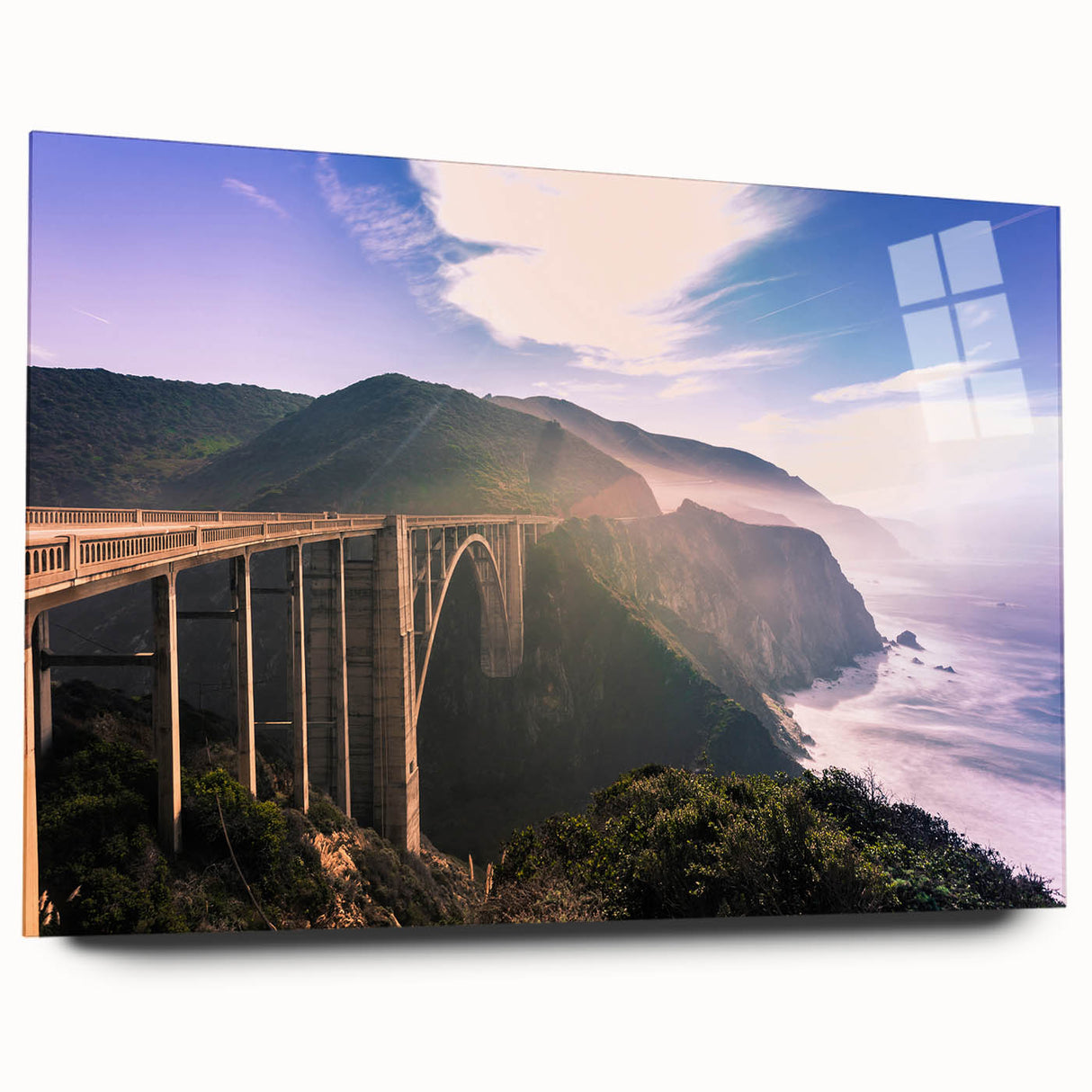 Acrylic print of Big Sur landscape in muted earth tones, suitable for bedroom or dining room art.