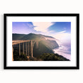 Extra large abstract art print of Big Sur coastline in vibrant colors on textured canvas, ideal for living room decor.