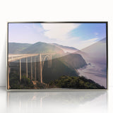 Mid-century modernist art depicting California's Big Sur in muted earth tones on a framed acrylic print.