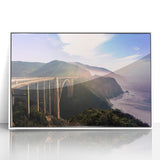 Acrylic print of Big Sur, California in art deco style, featuring muted blue and green tones.