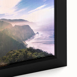 Textured black wall art of Big Sur coastline with colorful accents on a framed canvas, suitable for large living room spaces.