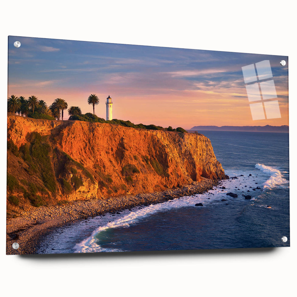 Acrylic print of a large abstract depiction of Catalina, USA in muted blue and green tones.