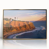 Mid-century modernist art print of California's Catalina scenery in gold framed acrylic, suited for modern art wall decor.