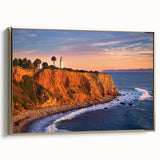Framed canvas featuring a vintage-style landscape painting of Catalina, California in muted gold and black tones.