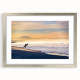 Textured art of abstract Coronado, California scenery in muted earth tones on a framed silver mat, ideal for bedroom art.