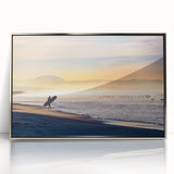 Mid-century modernist art of Coronado, California scenery on a silver-framed acrylic print, suited for nursery wall art.