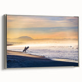 Framed canvas of a vintage-style landscape painting featuring the Coronado, California coastline in muted colors.
