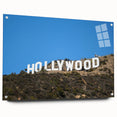 Acrylic glass print of a large abstract depiction of the Hollywood, California landscape in muted earth tones.
