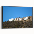 Black and white landscape art painting of Hollywood, California on framed canvas, ideal for bedroom wall decor.