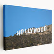 Large canvas print of the Hollywood skyline in muted gray and blue tones, suitable for kitchen wall art.