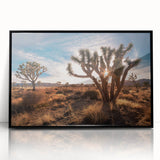 Large abstract wall art of Joshua Tree in muted earth tones, framed in black acrylic, suitable for modern art wall decor.
