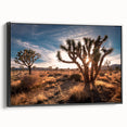 Black and white framed canvas depicting Joshua Tree landscape, ideal for bedroom wall art.